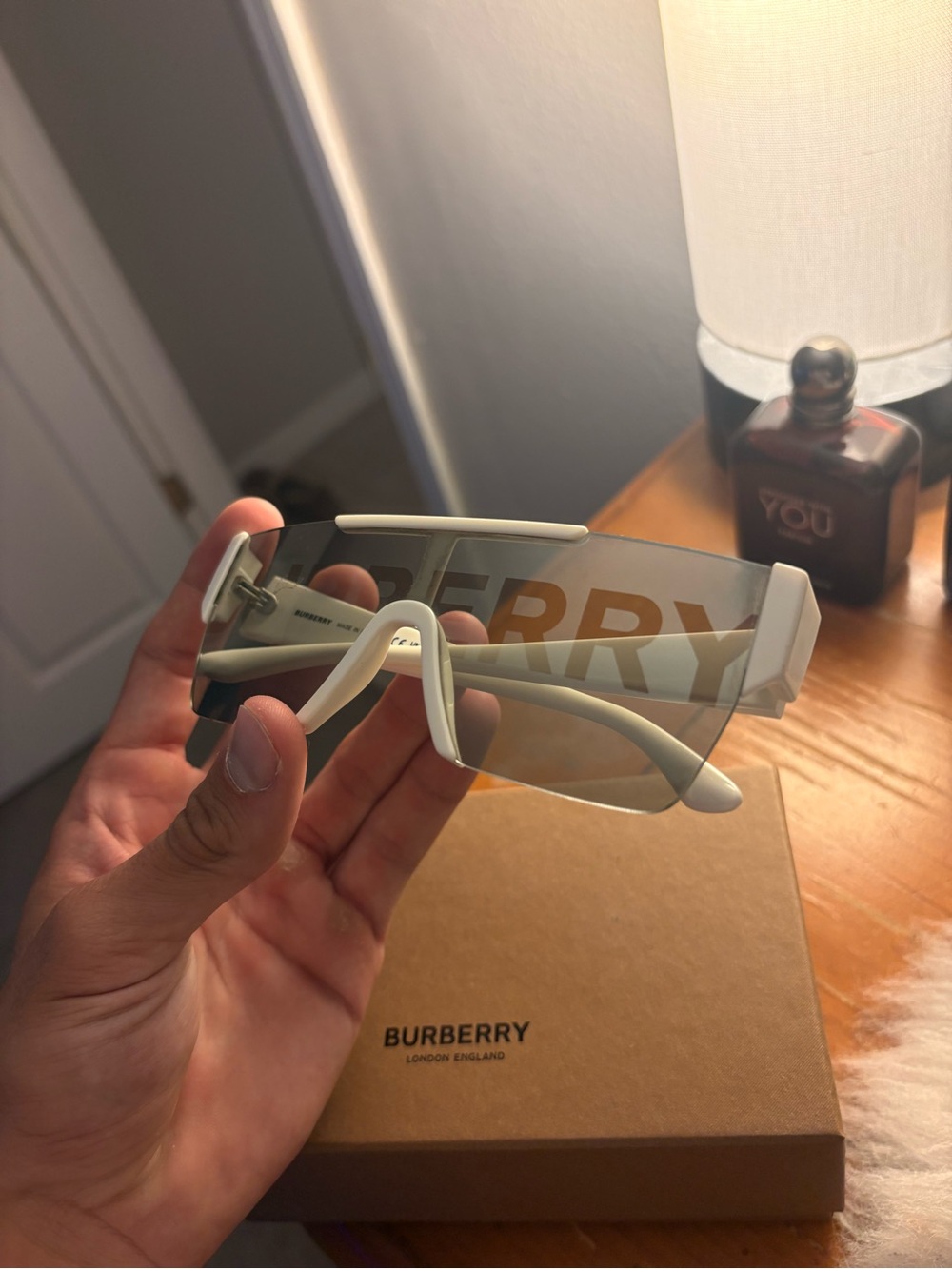 Burberry White-Trim Shield Sunglasses - Burberry Smoke Gradient Lens - Picture 3 of 6